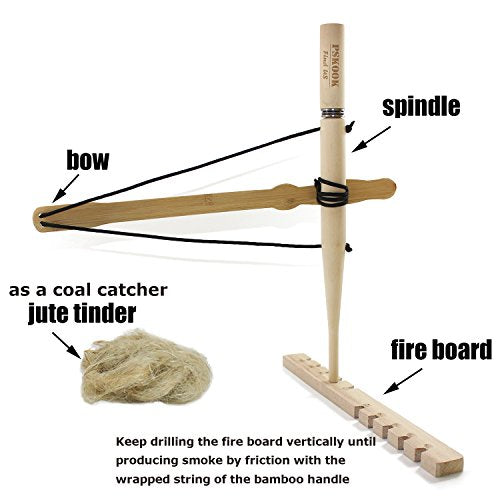 PSKOOK Bow Drill Kit Fire Starter, Primitive Wood, Survival Practice Friction Fire Tool for Scout Outdoor Activity Teachin...