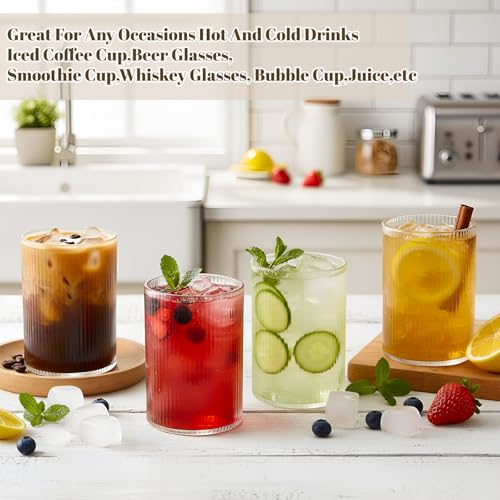 Fiwochic 24 Pack 7oz Reusable Ribbed Plastic Wine Glasses Bulk Clear Vintage Ripple Cups for Cocktail Iced Coffee Highball...