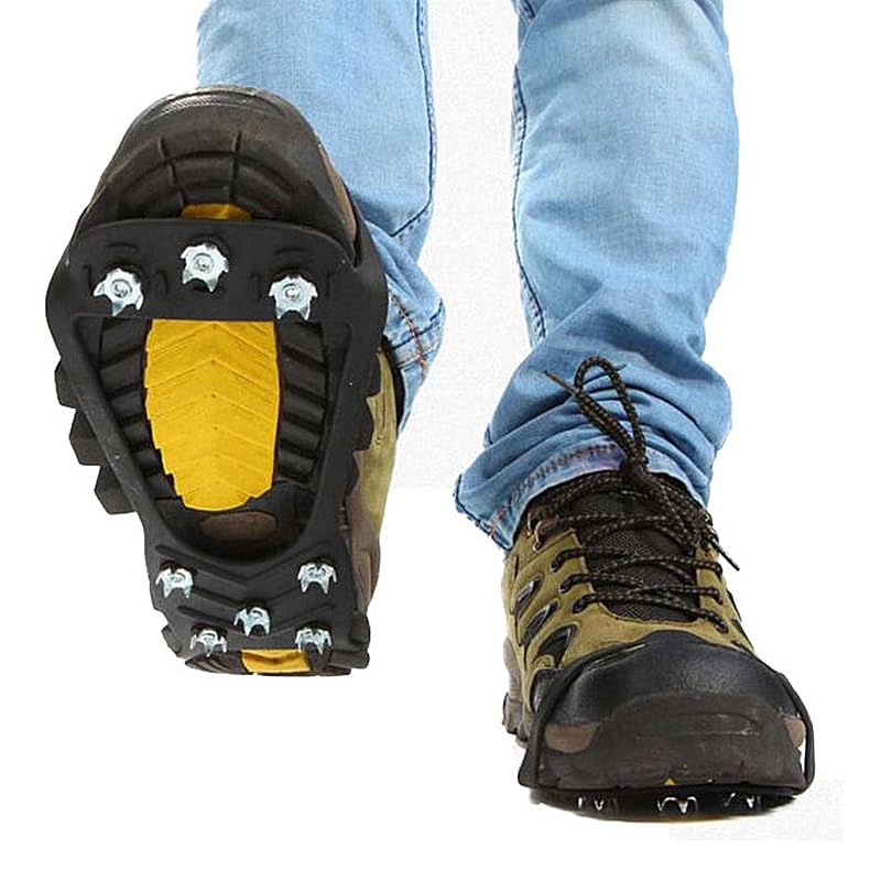 Non-Slip Rubber Ice Cleats with Steel Studs for Boots and Shoes, Adjustable Traction Grips for Walking on Snow and Ice