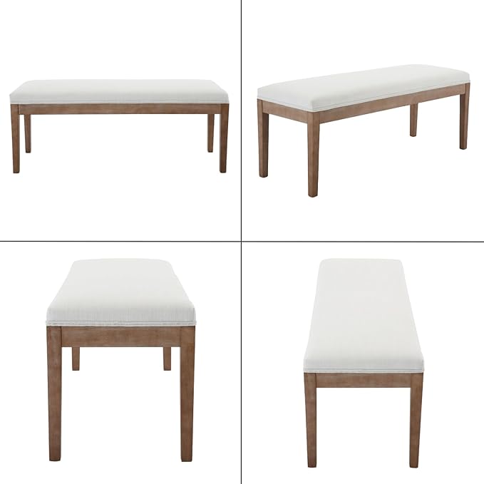 chairus Padded Entryway Bench Linen Upholstered Dining Table Benches Farmhouse Shoe Bench Seat for Hallway Bedroom End of Bed Vintage 45.5" Wooden Leg Benches for Kitchen Restaurant Window, Beige