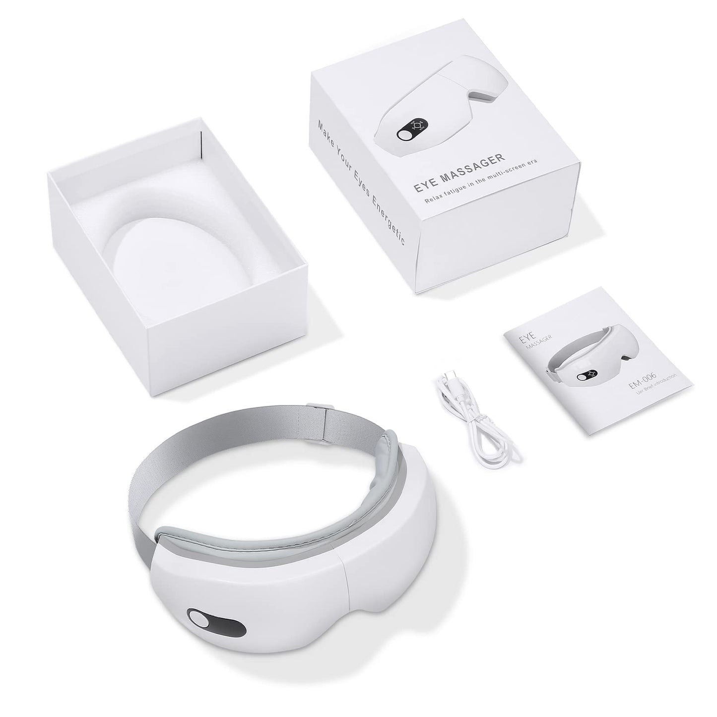 NOWWISH Eye Massager with Heat, Vibration and Bluetooth Music for Migraine Headache Relief, Cordless Heated Eye Mask with 6 Massage Modes, Relaxation -Birthday Gifts for Women Men -White