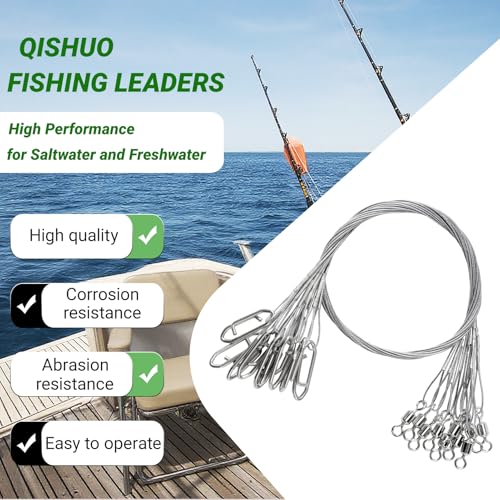 QISHUO Heavy Steel Fishing Leader Saltwater High Strength Wire Leader Line Bait Freshwater Fishing Leaders Stainless White...