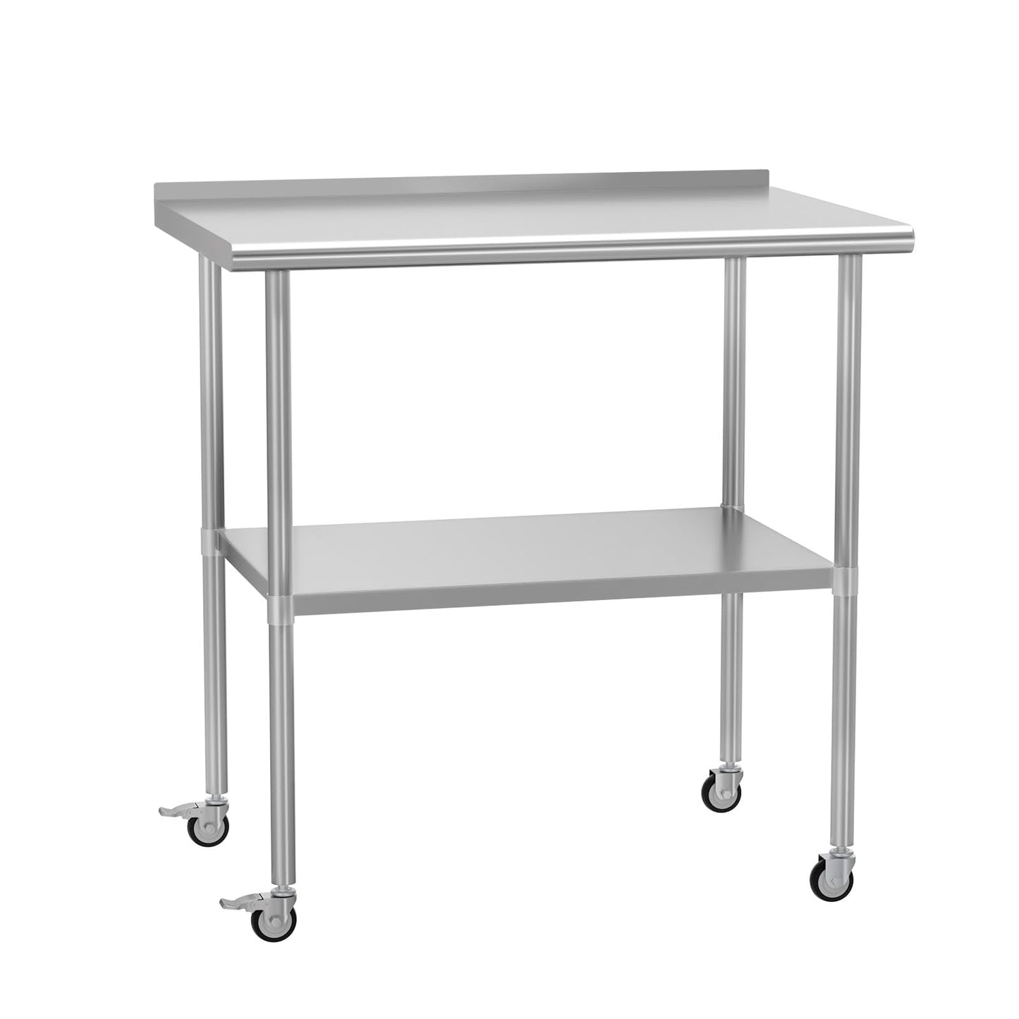 HOCCOT Stainless Steel Prep Table 24" X 36" with Adjustable Undershelf, Backsplash and Wheels, Commercial Metal Workstations for Kitchen, Garage, Outdoor BBQ
