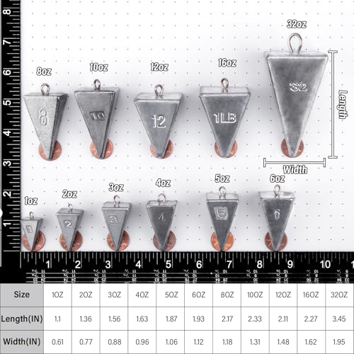 Alwonder Pyramid Sinkers Fishing Weights Fishing Sinkers, Saltwater Freshwater Lead Fishing Weight Sinker for Ocean Surf F...