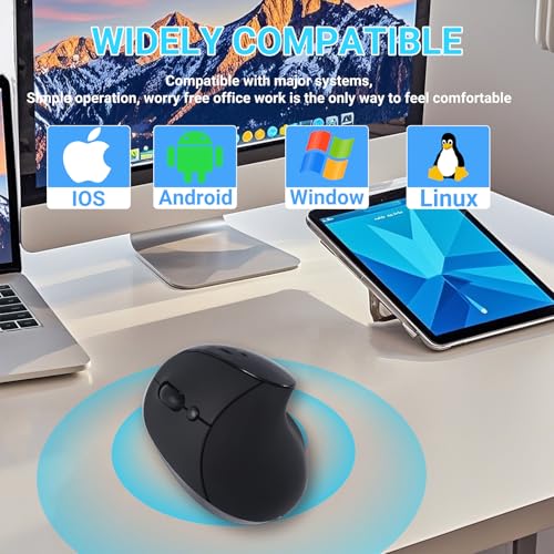 Justdfine Ergonomic Mouse, Wireless Vertical Mouse, Rechargeable Wireless Mouse,2.4GHz Optical Mouse : 3 Adjustable DPI 80...