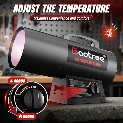 Baotree 60,000 BTU Forced Air Propane Heater, 10 ft Hose with Regulator Included,Portable Space Heater for Garage, Adjusta...