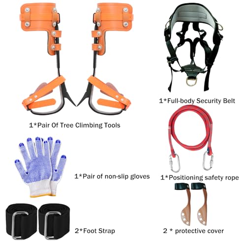 Poakkus Tree Climbing Spikes Set,Tree Climbing Gear, 1 Pair Alloy Steel Climbing Spurs,350lbs Load Capacity with Safety Se...