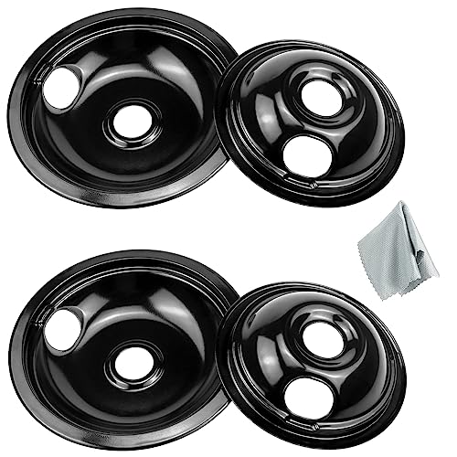 Black Porcelain Drip Pans Set 4-Pack 318067041 & 318067051 Compatible with Frigi-daire Ken-more Range Oven Replaces Electr...