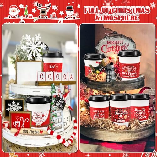 Remerry 60 Pack Christmas Coffee Cup Sleeves Christmas Disposable Paper Cup Sleeves Fit 12 and 16 oz Coffee Cups for Holid...
