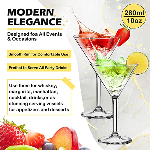 Patelai 30 Pcs 10 oz Unbreakable Martini Glasses Set Disposable Plastic Martini Glasses Clear Stemmed Cocktail Cups Drinkw...