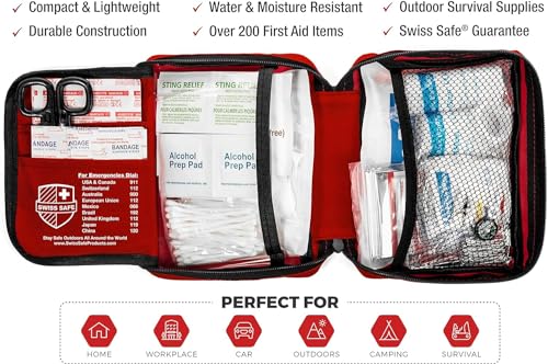 Swiss Safe 2-in-1 First Aid Kit for Car, Travel & Home, Businesses - Bonus Mini Kit for Medical Emergency Aid, Survival, C...