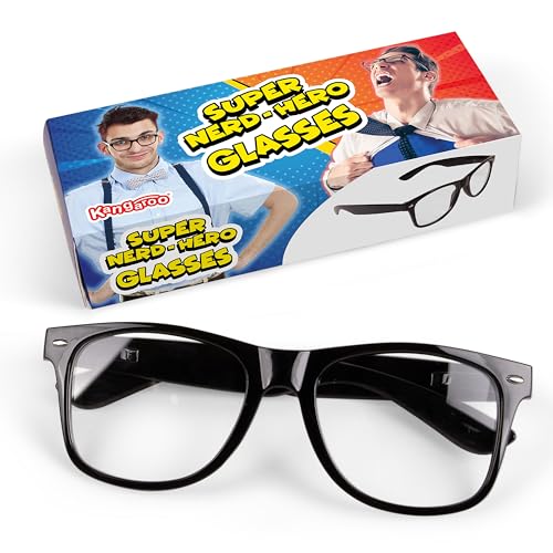Kangaroo Black Fake Glasses - Classic Superhero Glasses Frames - Retro Clear Non-Prescription Nerd Costume Eyeglasses for ...