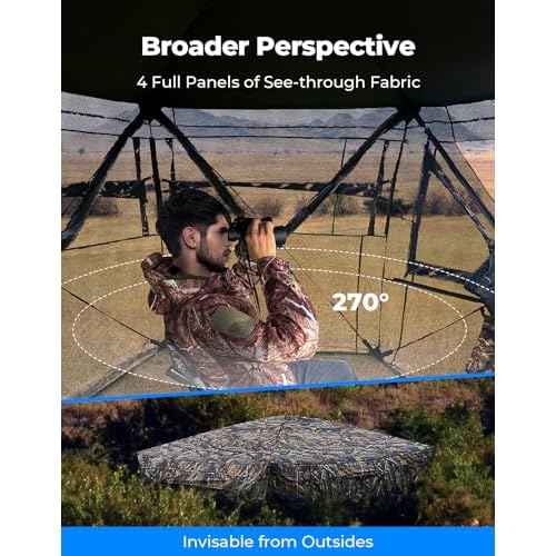 KEMIMOTO Hunting Blinds Ground for Turkey 3-4 Person, 270 Degree See Through with Removable Waterproof Rain Cover and Camouflage Straps, Pop Up Hunting Tent with Safety Reminder Markings (9ft Size)