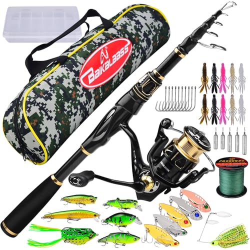 Fishing Rod and Reel Combo - Carbon Fiber Telescopic Fishing Pole with 2000 Spinning Reel Combos - Sea Saltwater Freshwate...