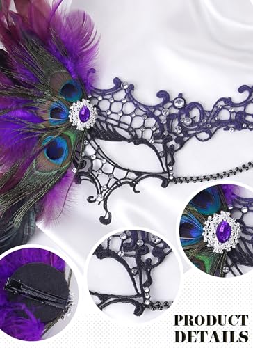 Zinniday Halloween Masquerade Masks for Women - 2026 Peacock Feather Lace Mask 1920s Venetian Eyemask for Party