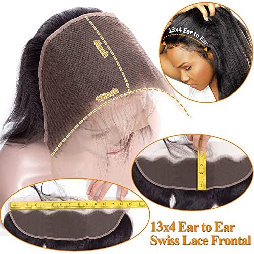 22 Inch HD Lace Frontal Closure Body Wave 13x4 Frontal Human Hair 12A Unprocessed Brazilian Virgin hair Ear to Ear lace Frontal Human Hair Transparent Lace Front Pre-Plucked with Baby Hair