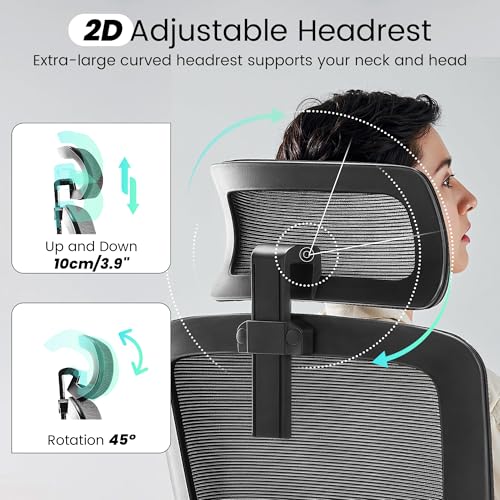 Fizzin Ergonomic Office Chair, 400 LBS Computer Chairs with Adjustable Lumbar Support, Breathable Mesh Desk Chair Ergonomi...