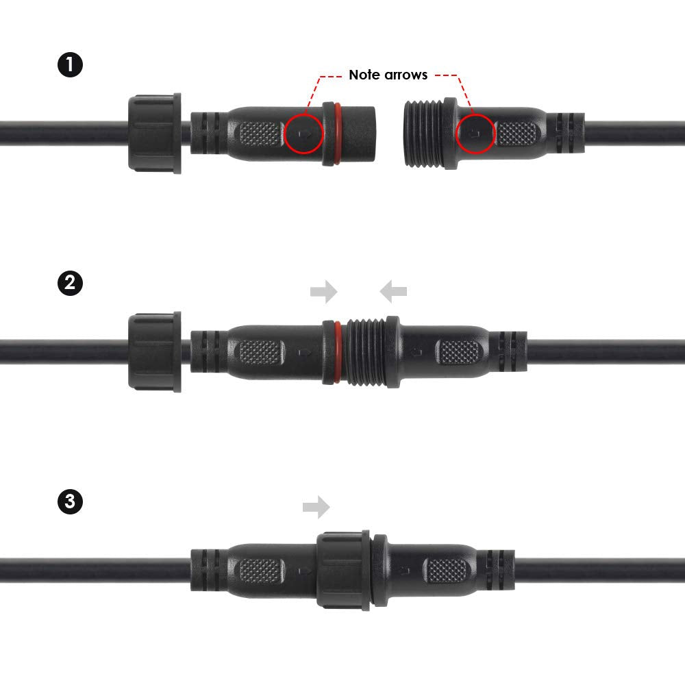 BTF-LIGHTING 5 PCS 4 Core 4 PIN Black Plastics IP65 T Shape Tee Big Size Connector 1 Male Ends 2 Female End 0.5mm²/20AWG 22mm Nut