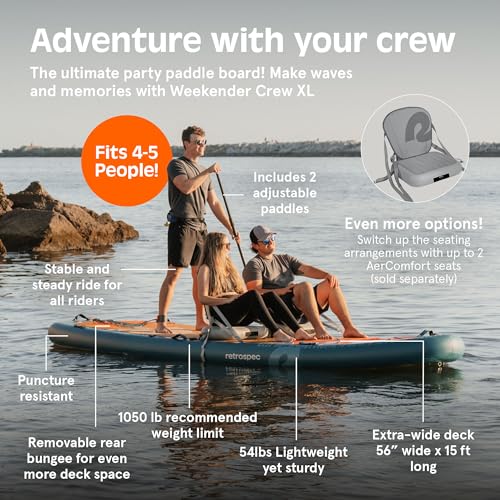 Retrospec Weekender Crew 12 ft & XL Multi Person Paddle Board for 2-5 People, Puncture Resistant & Durable, 500 & 1050 LB ...