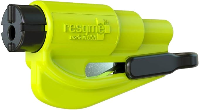 resqme The Original Emergency Keychain Car Escape Tool, 2-in-1 Seatbelt Cutter and Window Breaker, Made in USA, Yellow - C...