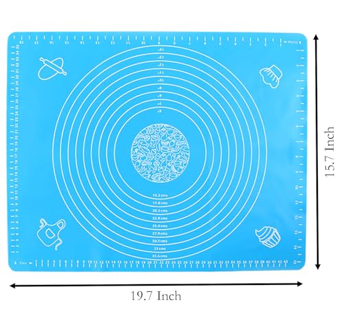 Silicone Baking Mat, 19.7 Inch x 15.7 Inch Blue Pastry Mat with Size Scale, Anti Stick and Anti Slip Mat for Kneading Doug...