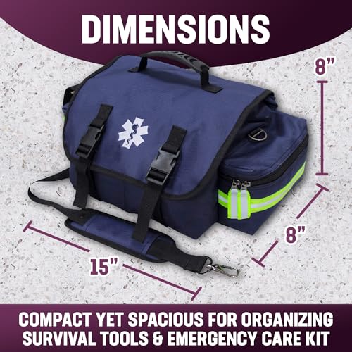 Kemp USA EMT First Responder Trauma Bag, Navy Blue, First Aid & Survival Gear with High-Visibility Reflectors, Rapid Medic...