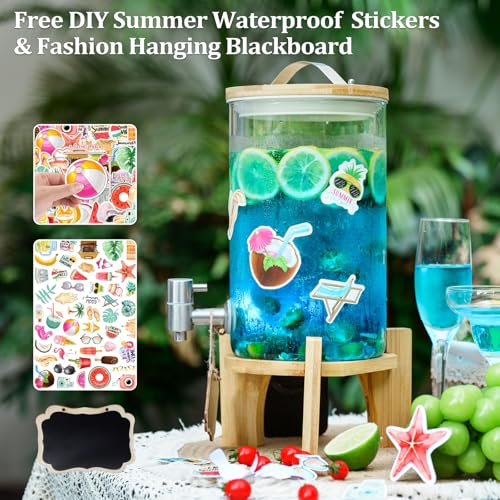 1.2 Gallon Large Glass Drink Dispenser For Parties, Beverage Dispenser with Bamboo Wood Stand and Stainless Steel Spigot, ...