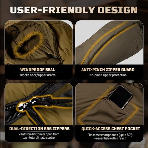 Sleeping Bag for Adults, 25-36℉Cold Weather Mummy Sleeping Bag, Lightweight 3–4 Season Winter Sleeping Bag with Adjustable...