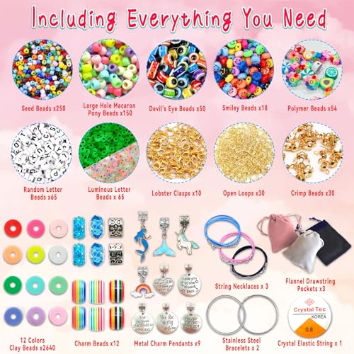 leitait Girls Toys Bracelet Making Kit -3400pcs Charm Jewelry Making Kit Supplies,Unicorn/Mermaid Crafts Birthday Christma...