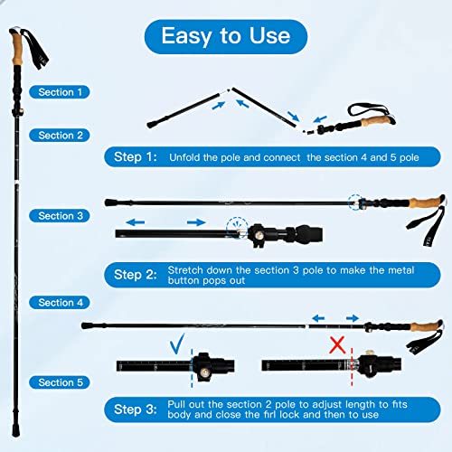 Night Cat Trekking Poles Hiking - Walking Sticks 2 Packs Aluminum 7075 Lightweight Foldable Collapsible Adjustable Extenda...