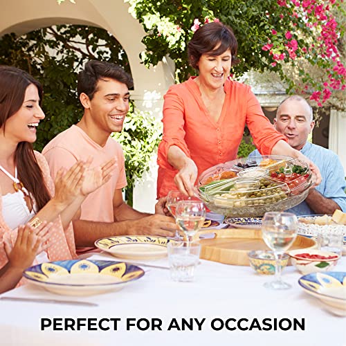 Chef's Star 16" Food Tray with Ice Compartment & Lid - 8 Section with Dip Holder Clear Acrylic Chilled Bowl for Lunch, Pic...