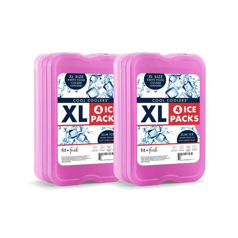 Cool Coolers by Fit + Fresh, Reusable & Long-Lasting XL Slim Ice Packs, Cold Packs for Lunch Boxes, Ice Packs for Lunch Ba...