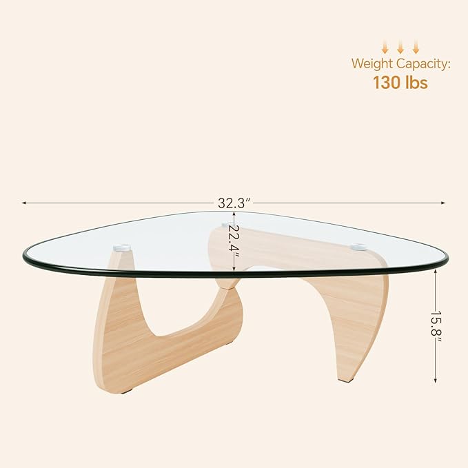 LUCKIIA Coffee Tables Glass Small Farmhouse Coffee Table Mid-Century Modern Wood Center Table for Living Room, Original Transparent, 32 Inch