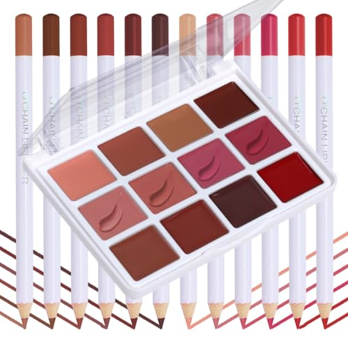 O'CHAIN 12 Matte Lipstick Palette and 12 Lip Liners, All-in-One Professional Lip Makeup Kit, Long-Lasting Waterproof Lipst...
