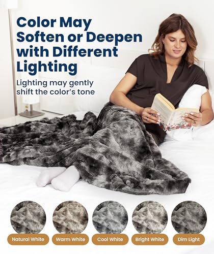 Everlasting Comfort Soft & Comfortable Gray Faux Fur Throw Blanket for Couch - (50"x65") Minky & Fluffy Fall Blankets & Th...