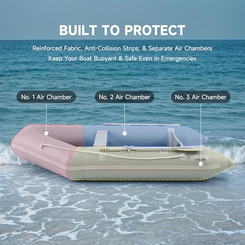 CO-Z 10ft Inflatable Dinghy Boat for 4 Adults, 990lb Capacity Heavy-Duty PVC Raft with Aluminum Floor & Oars, Motor Mount,...