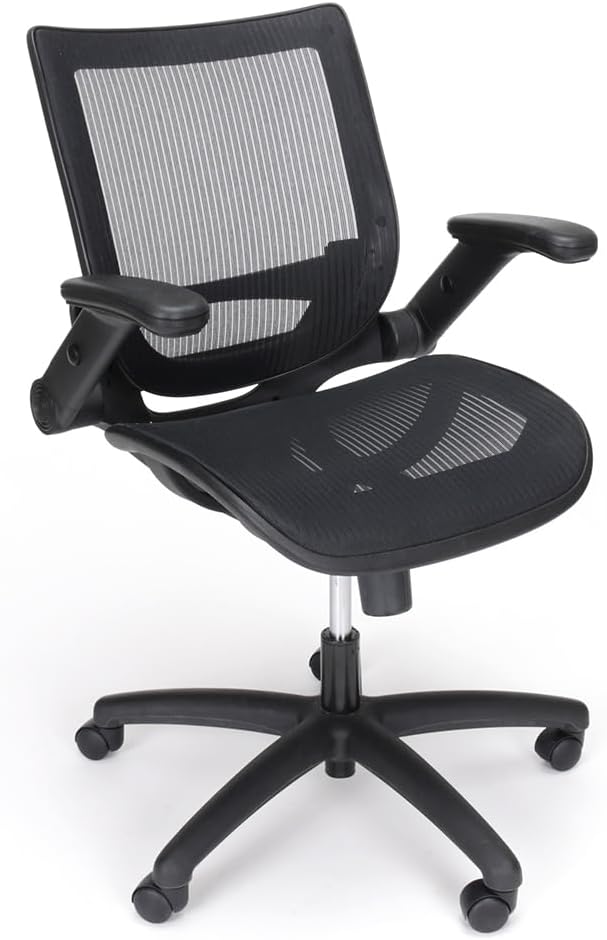 All-Mesh Office Chair with Flip Arms for Desk Use - Ergonomic Black Mesh Seat, Back & Frame - Ideal Computer Chair for Home & Office Workspaces