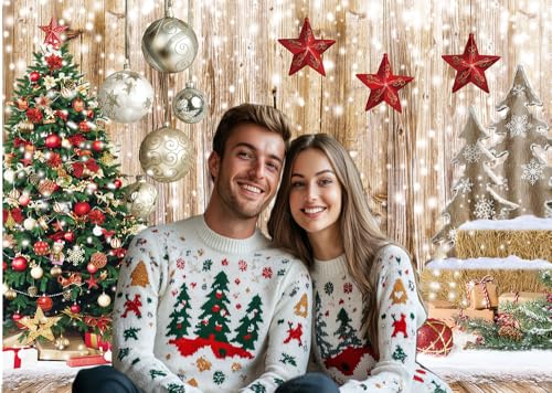 CHAIYA 7X5FT Christmas Backdrop Wood Floor Backdrop Winter Snow Xmas Tree Gift Christmas Family Party Background New Year ...