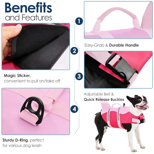 AOFITEE Dog Life Jacket Large, Shark Dog Life Vest for Swimming Boating, High Flotation Reflective Dogs Swimming Vest Life...