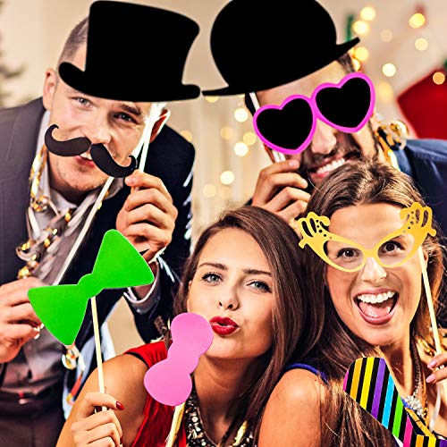 Gejoy 60 Pieces Photo Booth Props DIY Kit Graduation Funny Selfie Props Accessories for Wedding Prom Party Supplies Favors...