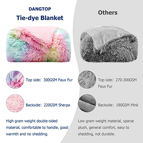 DANGTOP Fuzzy Faux Fur Throw Blanket, Tie Dye Fluffy Blanket, Super Soft Rainbow Blanket for Girls, Luxury Cozy Warm Plush...