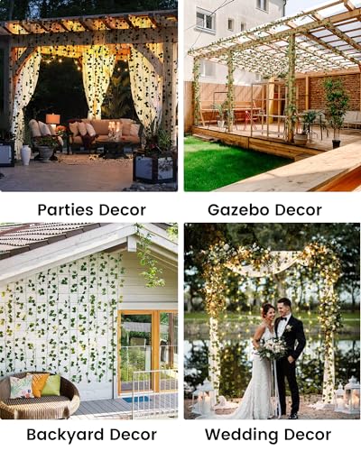 JACKYLED 84Ft 12 Pack Artificial Ivy Garland Fake Plants, Ivy Vines Leaves with CE Certified 80 LED String Lights, Hanging...
