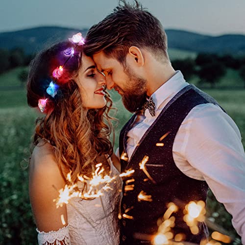 Chumia 35 Pcs LED Flower Crowns Light up Flower Crown Bulk Headbands Headpieces Rose Hair Accessories for Women Wedding Re...