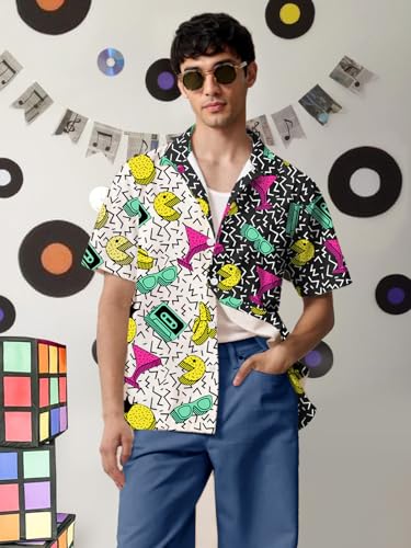 YZMI 80s 90s Outfit for Men Short Sleeve Button Down Hawaiian Shirt Funny Vintage Retro Beach Shirts