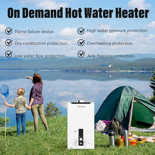 Nessxa Tankless Water Heater Propane with Digital Display, 4.76 GPM 18L Portable Instant Hot Gas Water Heater with Overhea...