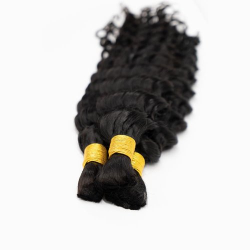 XISHIHONGYAN Bulk Human Hair Deep Curly - 3 Bundles (300g) Weft-Free Seamless for Box & Boho Knotless Braids 16 Inch Natural Black