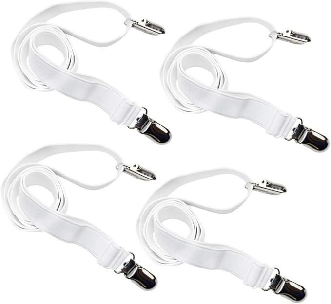 Long Bed Sheet Clips,Adjustable Bed Fitted Sheets Mattress Holder Straps Suspender Fastener,4 Pieces (White)