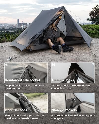 OneTigris HILLRIDGE Backpacking Tent, Waterproof Windproof 2 Person Tent, 20D SIL-Coated Nylon, Single Layer, Ultralight 3...