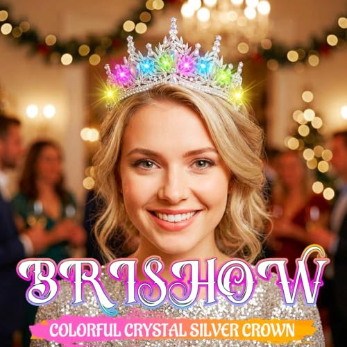 Brishow Light Up Fantasy Rhinestone Gold Crowns,Bridal Wedding Tiaras,Queen Headpiece Jewelry for Women