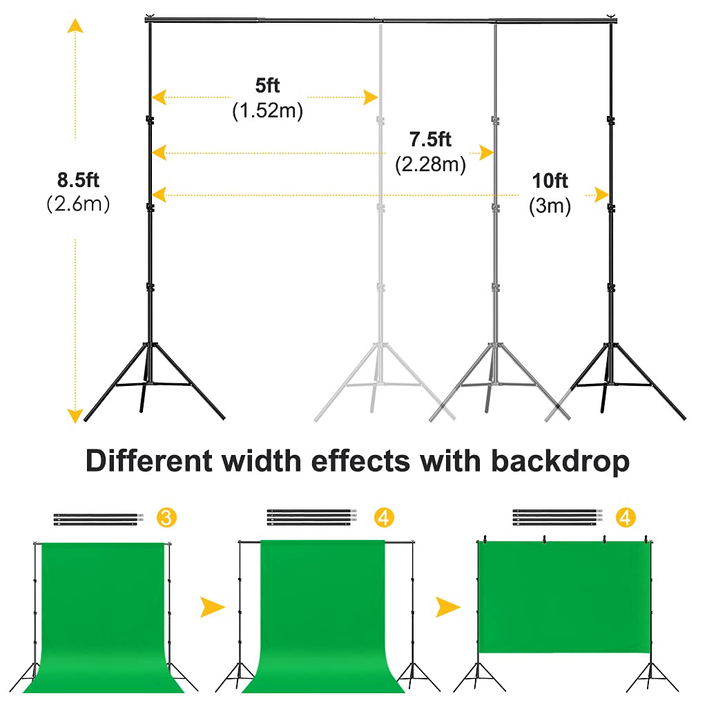 CPLIRIS Backdrop Stand for Parties, 8.5x10ft Adjustable Background Support System for Events Decoration, Baby Shower, Photography with Spring Clamps, Backdrop Clip, Sandbag and Carrying Bag